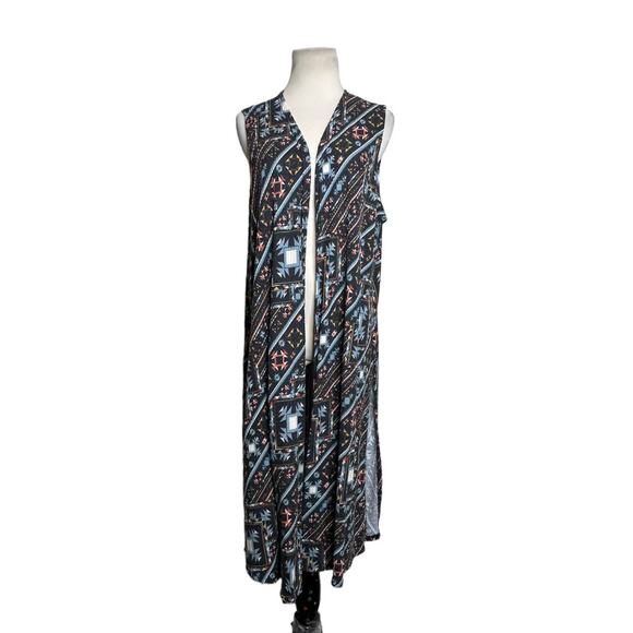 Lularoe Aztec Print Sleeveless Open Front Casual Duster Sweater size Large - Picture 1 of 10
